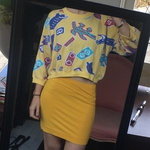 Vintage yellow crop sweater top 80s / 90s pattern